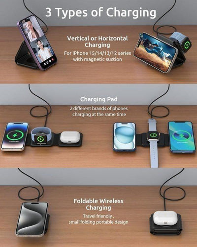 3-in-1 Wireless Mobile Phone Charger and Lamp - Compact ABS Design